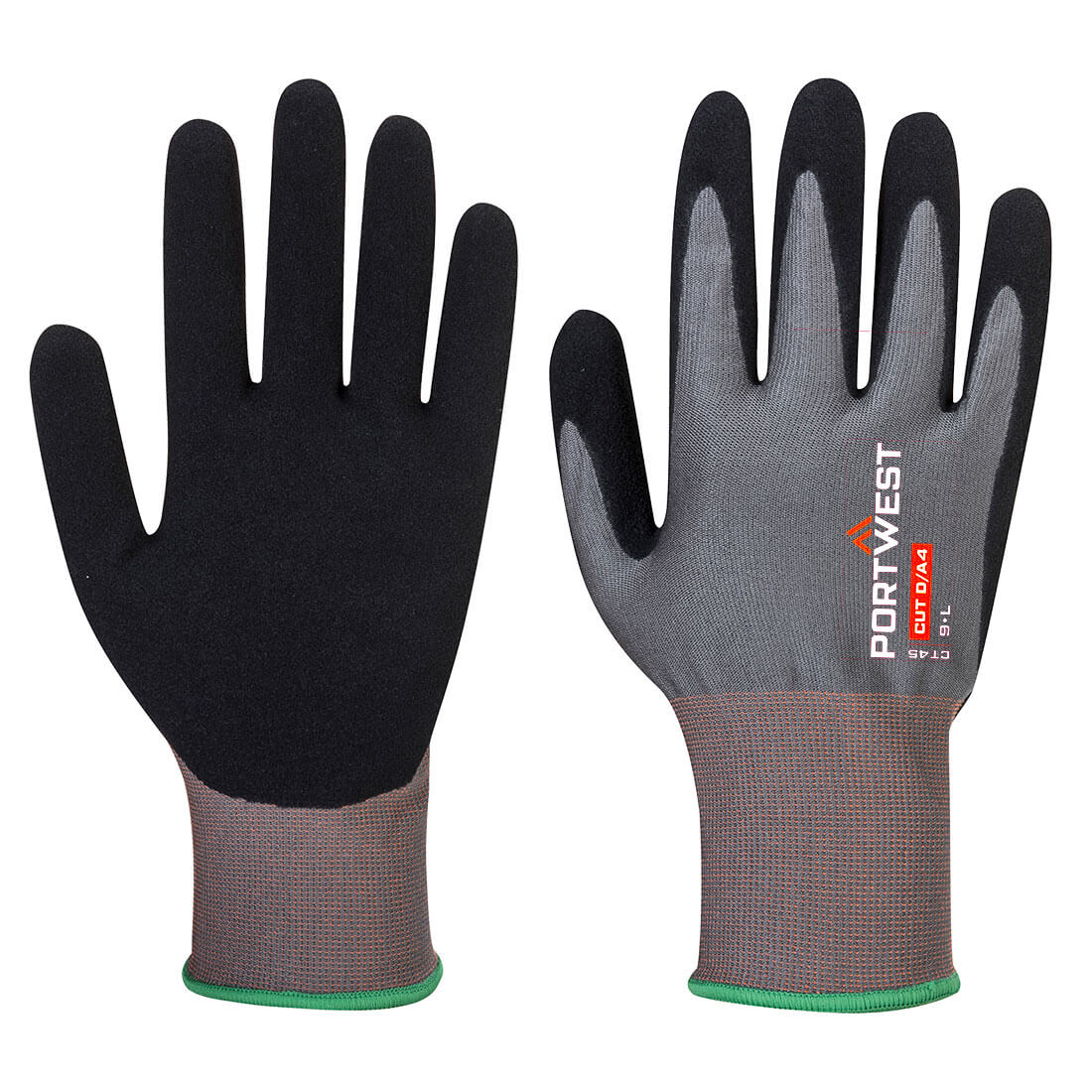 Portwest CT Cut D18 Nitrile Glove A4 - Gray/Black - 12 Pack - CT45 XS - Overlook Boots