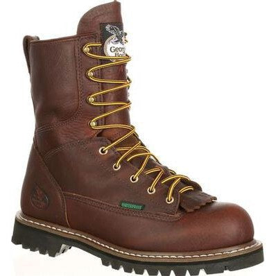 Georgia Men's Logger 8" Steel Toe Waterproof Lace-To-Toe Work Boot- Chocolate- G103 8 / Medium / Brown - Overlook Boots