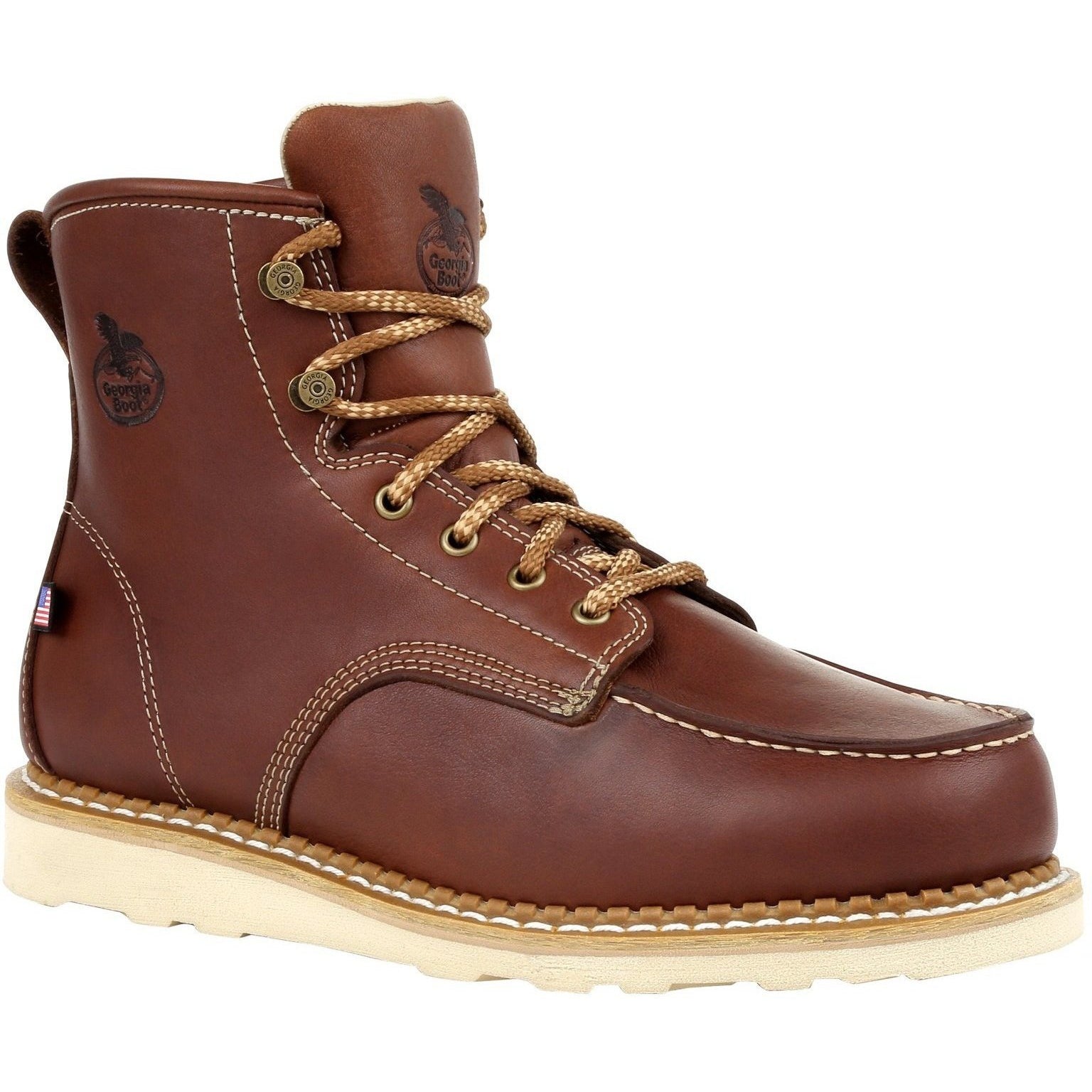 Georgia Men's 6" Soft Toe Wedge Moc Toe USA Made Wedge Work Boot - Brown - GB00358 7 / Medium / Brown - Overlook Boots