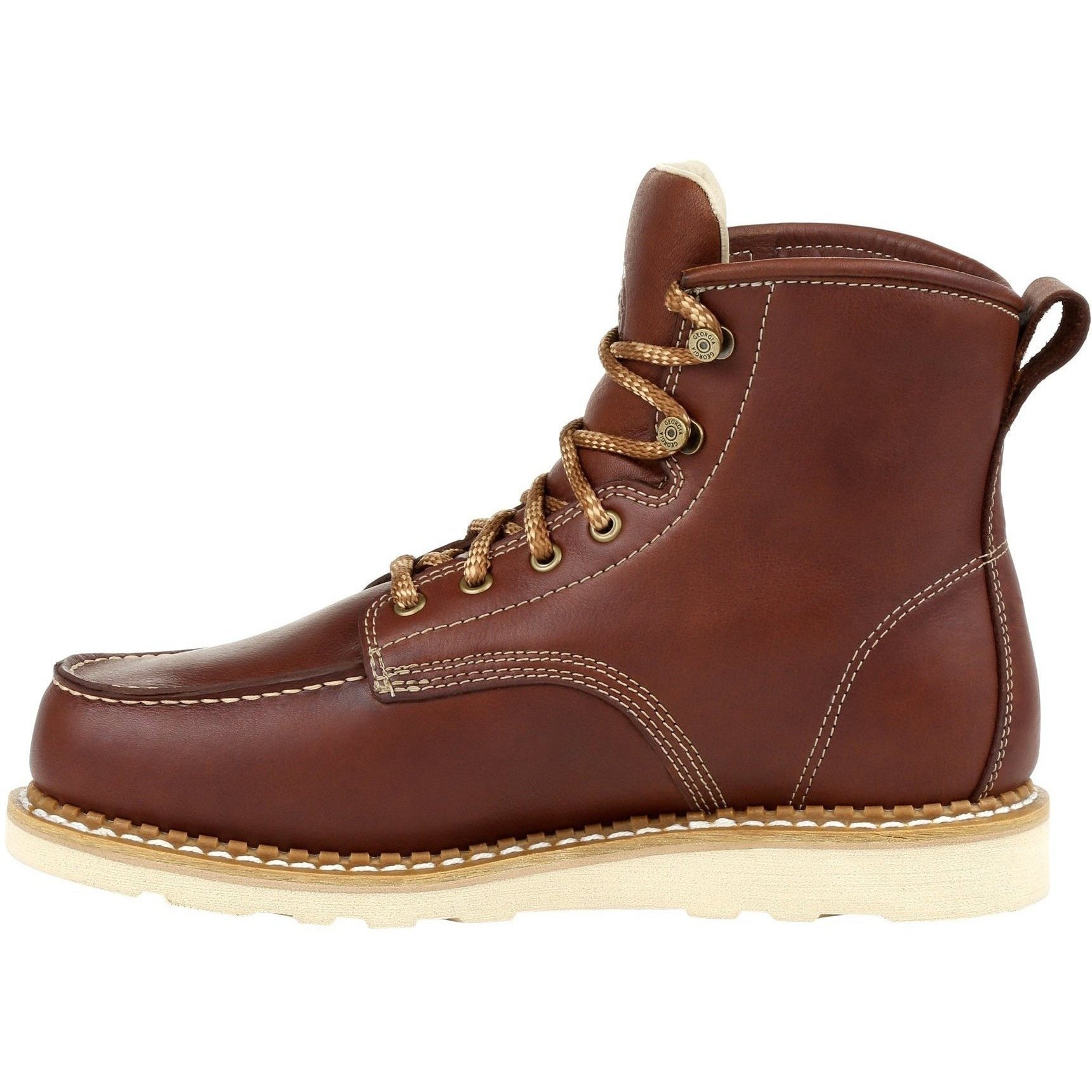 Georgia Men's 6" Soft Toe Wedge Moc Toe USA Made Wedge Work Boot - Brown - GB00358 - Overlook Boots