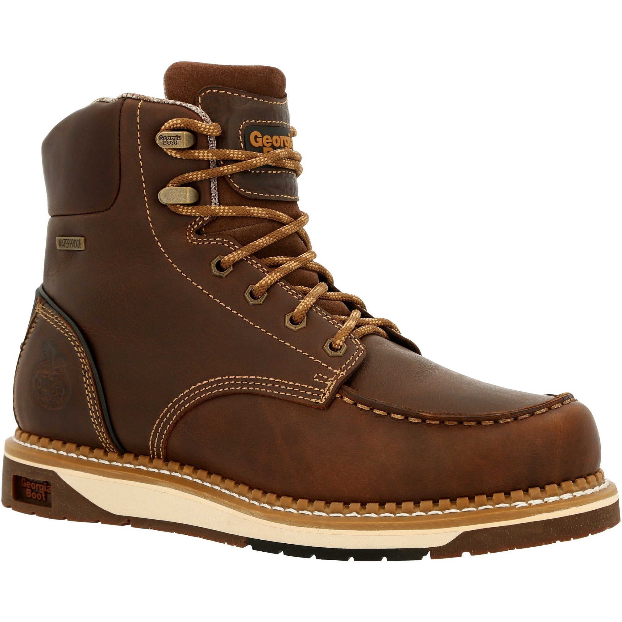 Georgia Men's Amped Lightweight Wedge 6" Soft Toe Waterproof Work Boot - Brown - GB00429 8 / Medium / Brown - Overlook Boots