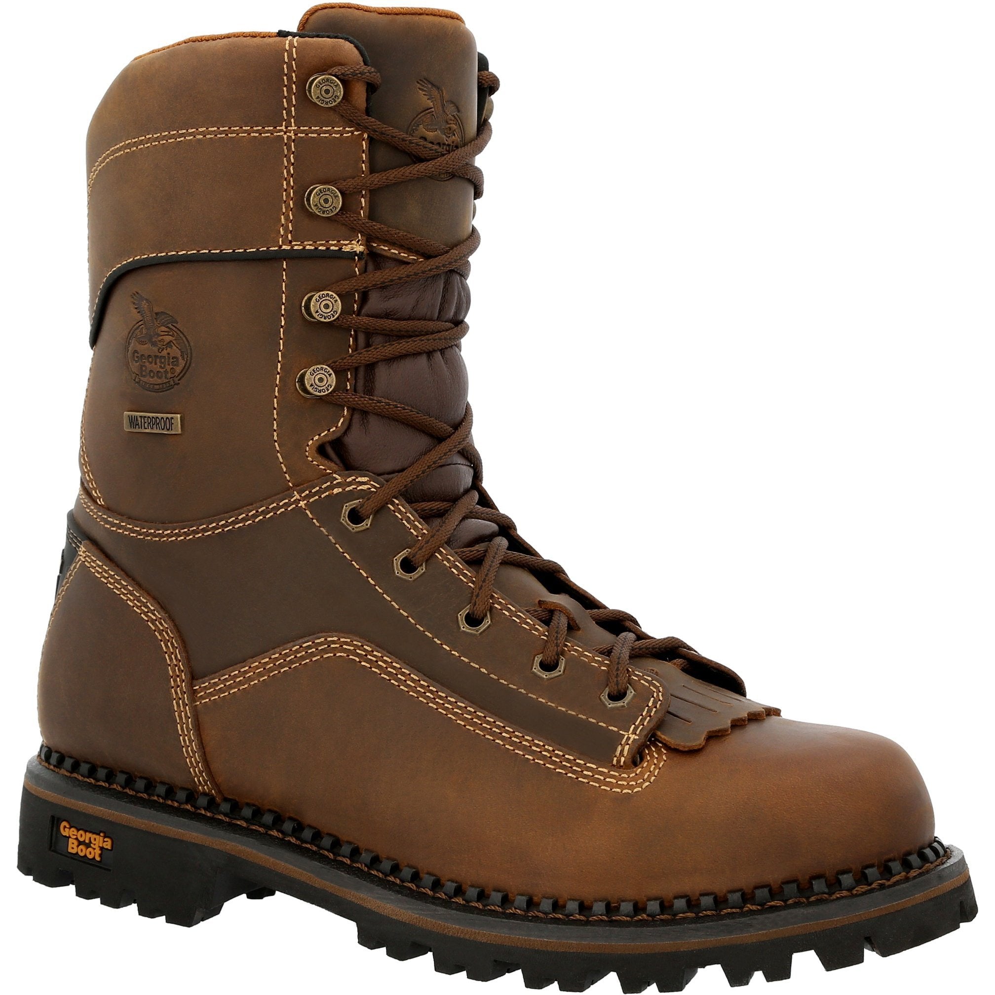 Georgia Men's Amped Lightweight Low Heel Logger 9" Soft Toe Waterproof Work Boot- GB00472 8 / Medium / Brown - Overlook Boots
