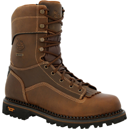 Georgia Men's Amped Lightweight Low Heel Logger 9" Soft Toe Waterproof Work Boot- GB00472 7 / Medium / Brown - Overlook Boots
