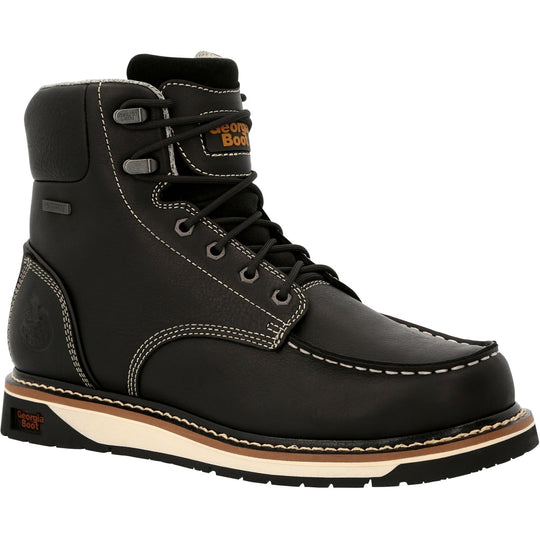 Georgia Men's Amped Lightweight Wedge 6" Moc Toe Waterproof Work Boot - Black - GB00475 7 / Medium / Black - Overlook Boots