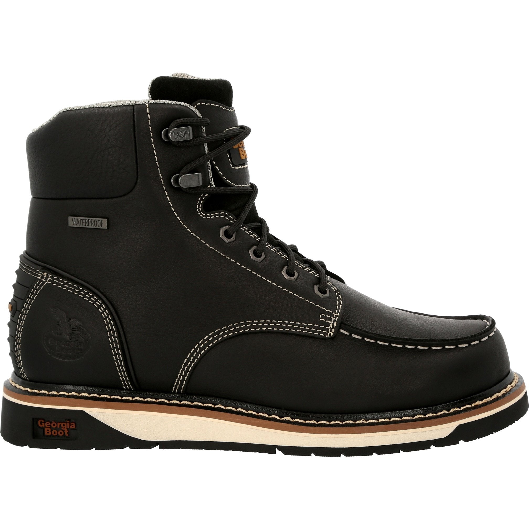 Georgia Men's Amped Lightweight Wedge 6" Moc Toe Waterproof Work Boot - Black - GB00475 - Overlook Boots
