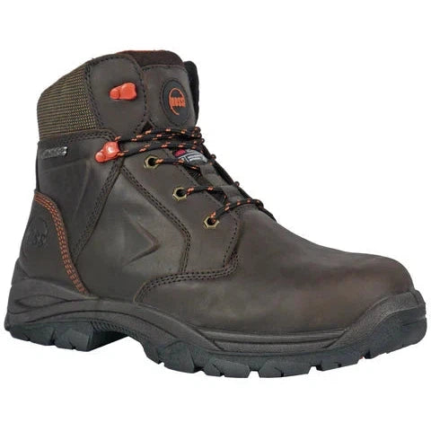 HOSS Tracker Brown Safety Work Shoe - Composite Toe, Waterproof, Full-Grain Leather, Rebound Foam Insole