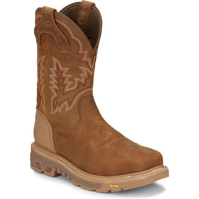 Justin Men's Montana 11" Nano Comp Toe Western Work Boot- Brown- CR2124  - Overlook Boots