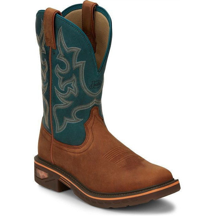 Justin Men's Resistor 11" Square Toe Western Work Boot -Blue- CR4009 - Overlook Boots