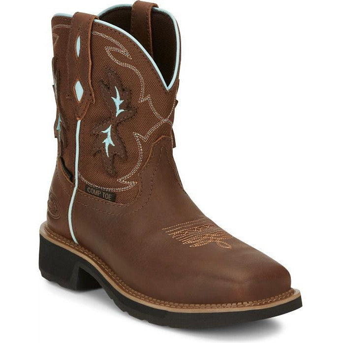 Justin Women's Chisel 8" Nano Composite Toe Western Work Boot -Brown- GY9960 - Overlook Boots