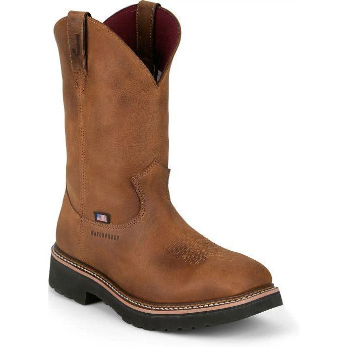 Justin Men's Ames 11" Steel Toe Waterproof Slip Resist Work Boot- Brown- HL4225 7.0 / Medium / Brown - Overlook Boots