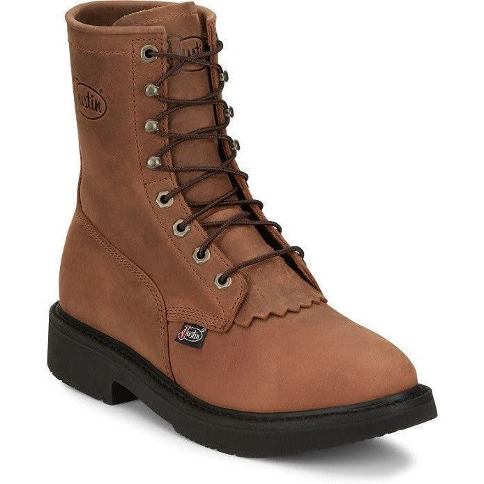 Justin Men's Livestock 8" Round Toe Western Work Boot -Brown- OW760 8 / Medium / Brown - Overlook Boots