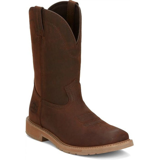Justin Men's Buster 11" Square Toe Pull On Western Work Boot -Brown- SE3100 - Overlook Boots