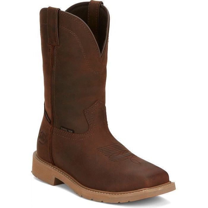 Justin Men's Buster 11" Steel Waterproof Western Work Boot -Brown- SE3101 - Overlook Boots