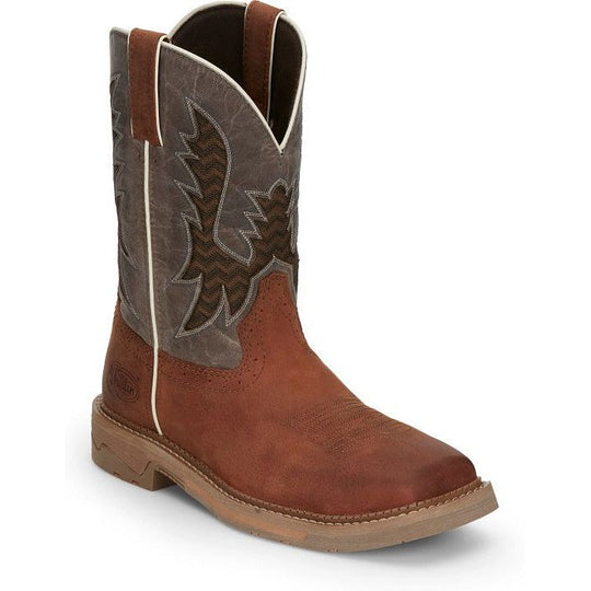 Justin Men's Bolt 11" Square Toe Western Work Boot -Brown- SE4110 - Overlook Boots