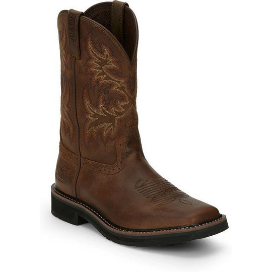 Justin Men's Driller 11" Square Toe Western Work Boot -Brown- SE4681 - Overlook Boots
