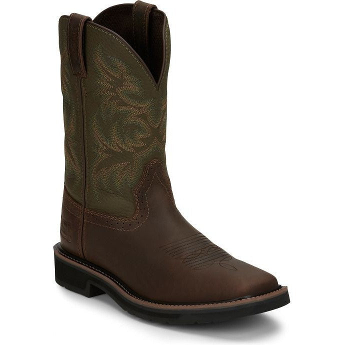 Justin Men's Driller 11" Square Toe Western Work Boot -Brown- SE4687 - Overlook Boots