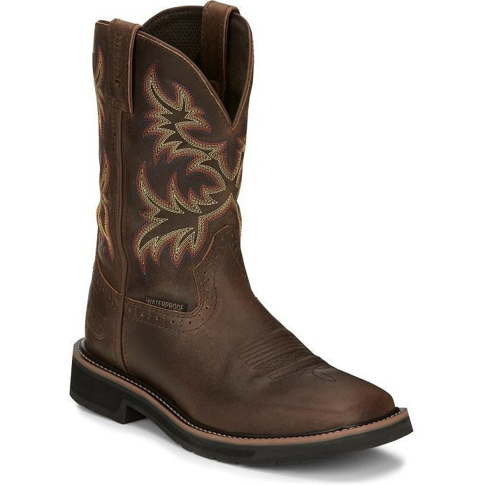 Justin Men's Driller 11" Waterproof Western Work Boot -Tan- SE4689 - Overlook Boots