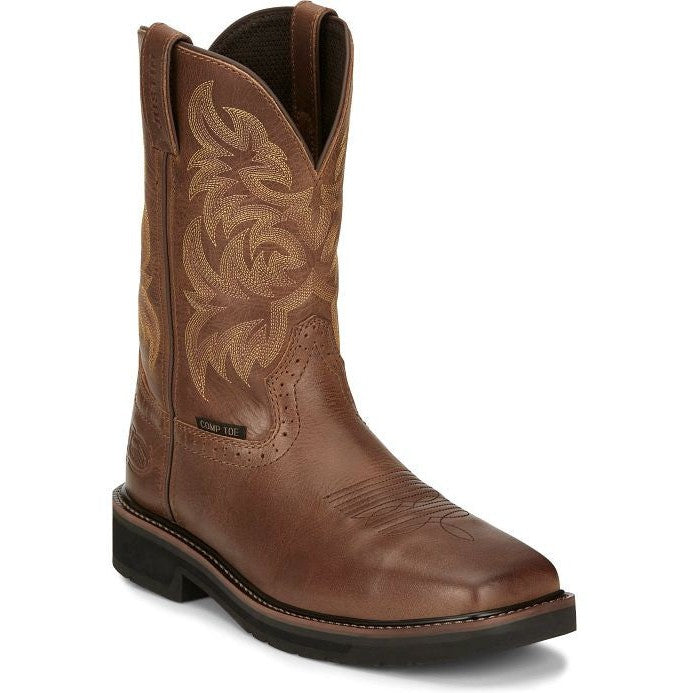 Justin Men's Handler 11" CT Western Work Boot -Brown- SE4824  - Overlook Boots
