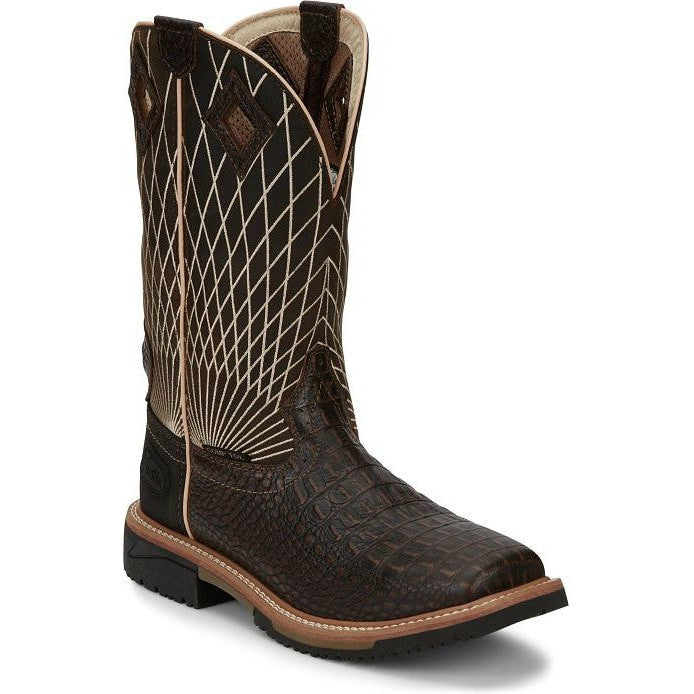 Justin Men's Derrickman 12" Composite Toe Western Work Boot -Brown- SE4833 - Overlook Boots