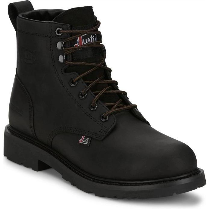 Justin Men's Dayworker 6" Steel Toe Waterproof Lace Up Work Boot- Black- SE635 7.0 / Medium / Black - Overlook Boots