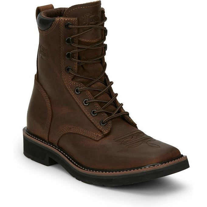 Justin Men's Pulley 8" Lace Western Work Boot -Brown- SE681  - Overlook Boots