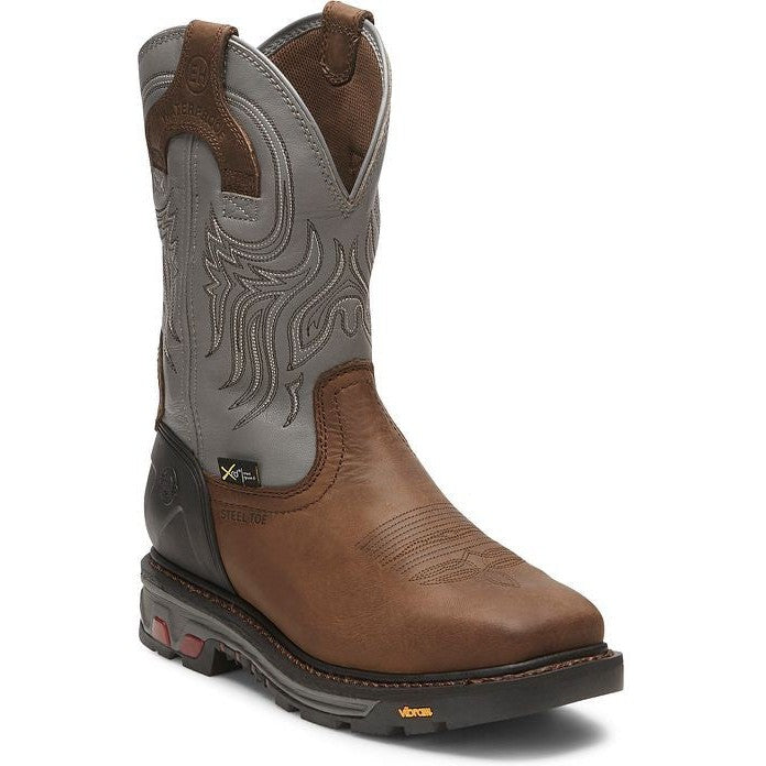 Justin Men's Tanker 11" Steel Toe Western Work Boot -Brown- WK2102 - Overlook Boots