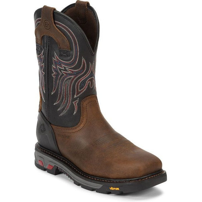 Justin Men's Tanker 11" Steel Toe Western Work Boot -Brown- WK2104 - Overlook Boots