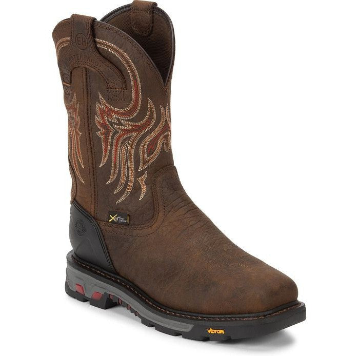 Justin Men's Driscoll 11" Steel Toe Metguard Western Work Boot -Brown- WK2112 - Overlook Boots