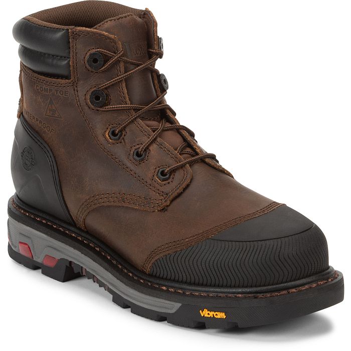 Justin Men's Warhawk 6" Waterproof Composite Toe Work Boot -Brown- WK251 7 / Medium / Brown - Overlook Boots
