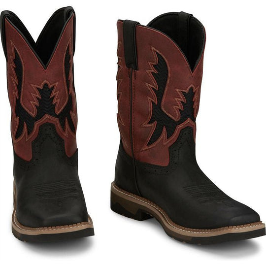 Justin Men's Bolt 11" Square Toe Western Work Boot -Black- SE4116 - Overlook Boots