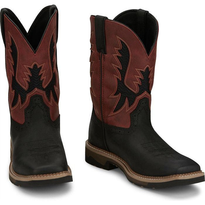 Justin Men's Bolt 11" Square Toe Western Work Boot -Black- SE4116 - Overlook Boots