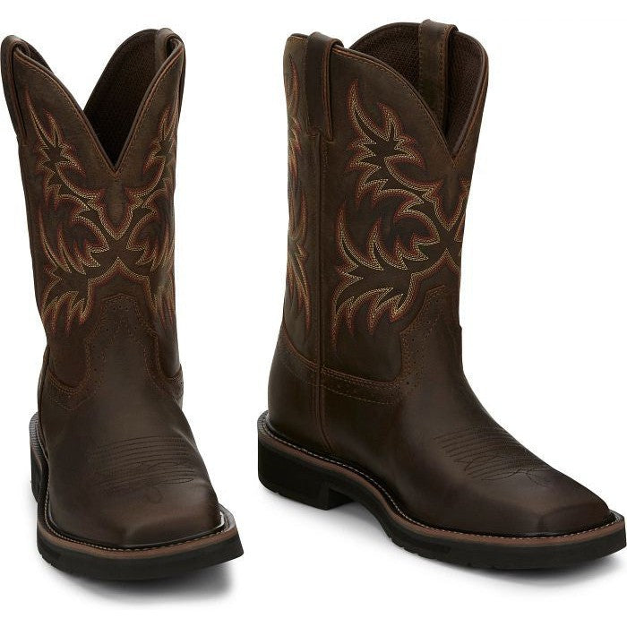 Justin Men's Driller 11" Square Toe Western Work Boot -Brown- SE4681 - Overlook Boots
