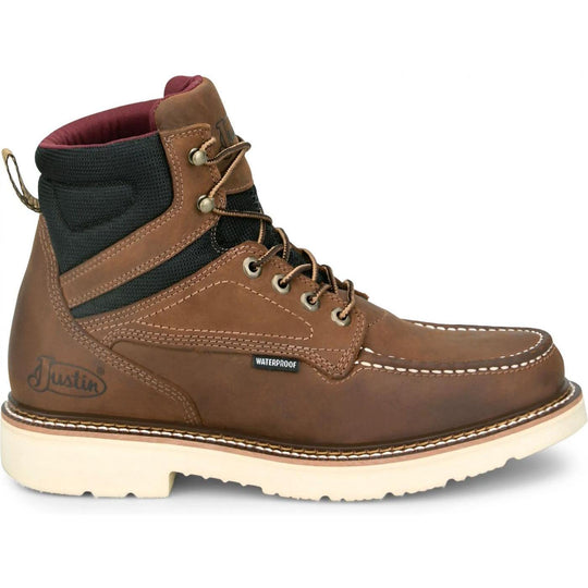 Justin Men's Bristol 6" Soft Toe Waterproof Slip Resist Work Boot- Brown- HW686 - Overlook Boots