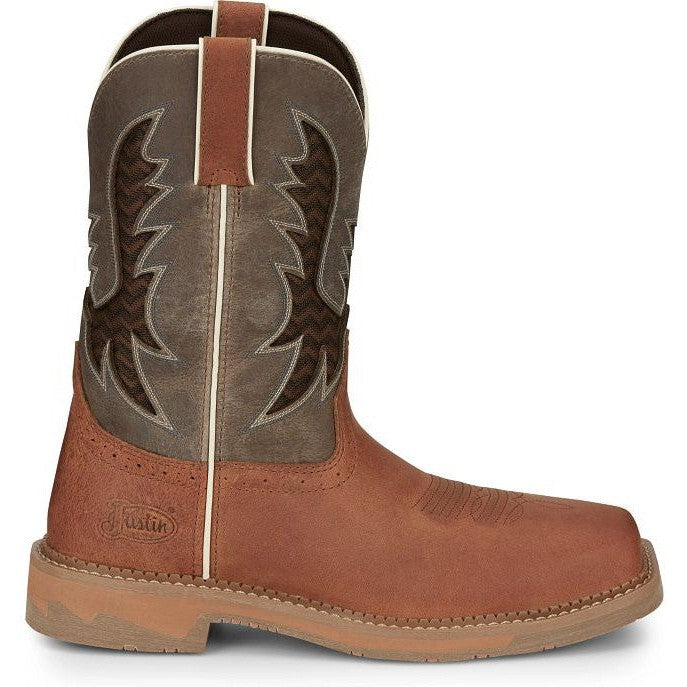 Justin Men's Bolt 11" Square Toe Western Work Boot -Brown- SE4110 8 / Medium / Light Brown - Overlook Boots
