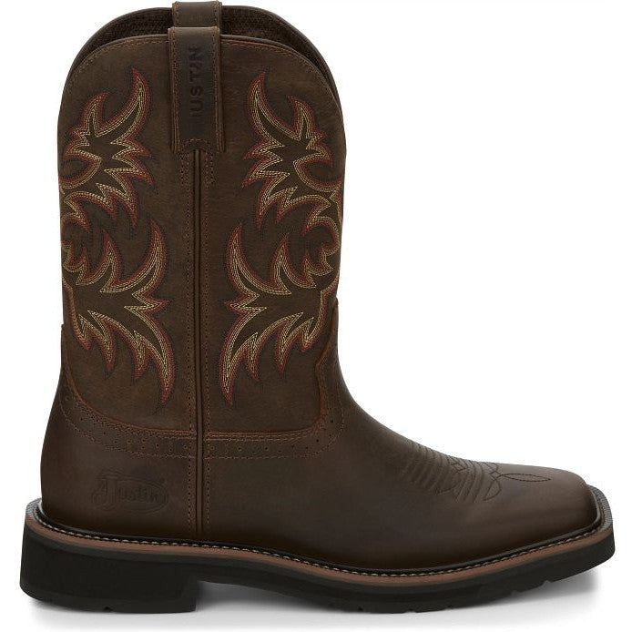 Justin Men's Driller 11" Square Toe Western Work Boot -Brown- SE4681 8 / Medium / Dark Brown - Overlook Boots