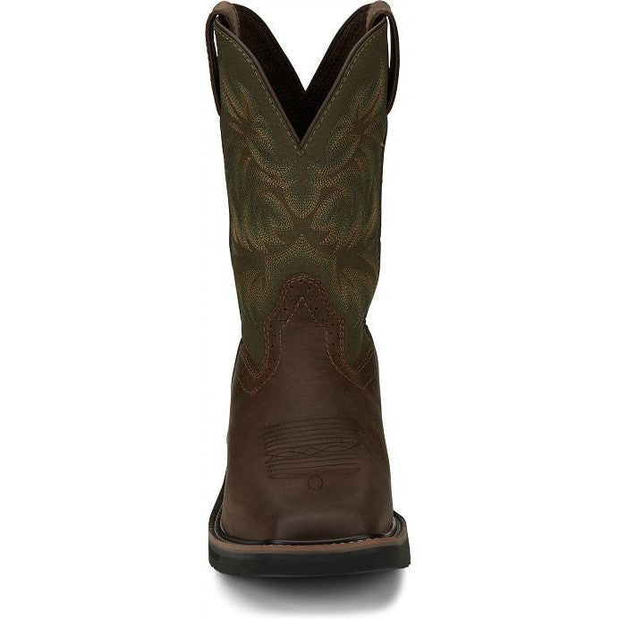 Justin Men's Driller 11" Square Toe Western Work Boot -Brown- SE4687 - Overlook Boots