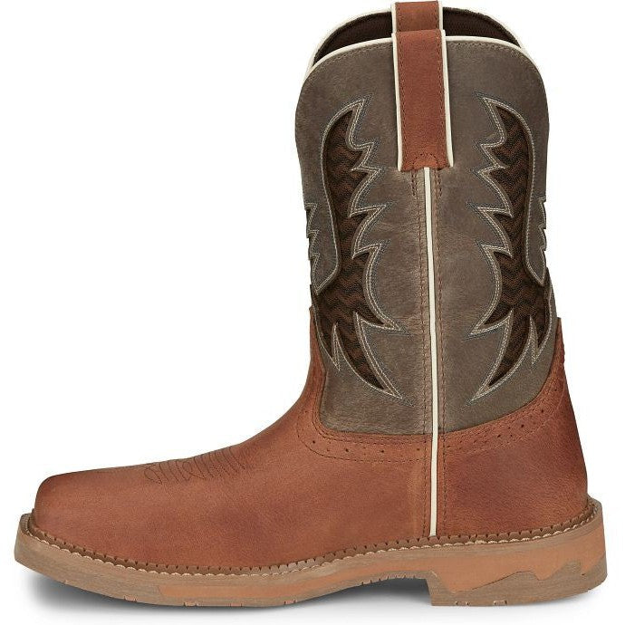 Justin Men's Bolt 11" Square Toe Western Work Boot -Brown- SE4110 - Overlook Boots