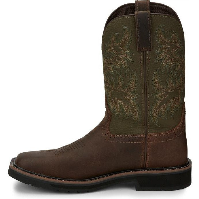 Justin Men's Driller 11" Square Toe Western Work Boot -Brown- SE4687 - Overlook Boots