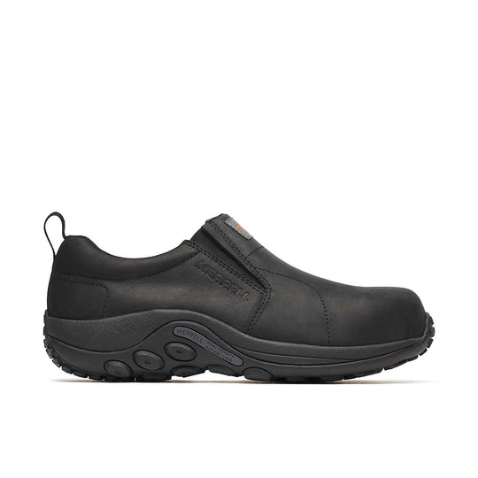 Merrell Work Men's Jungle Moc Waterproof Leather Hi-Vis Carbon Work Shoe J008005W 7 / Wide / Black - Overlook Boots
