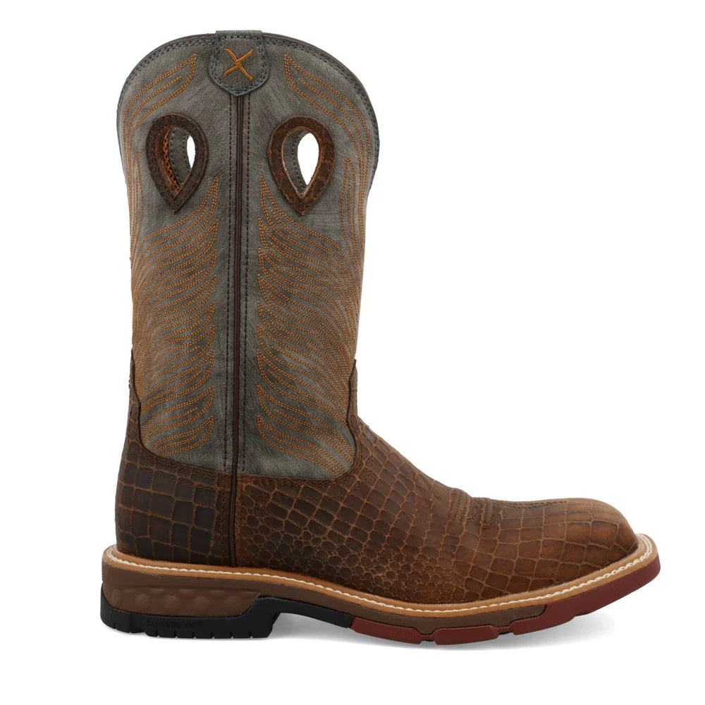 Twisted X Men's CellStretch 12" Square Toe Pull On Western Work Boot - Brown - MXBN005
