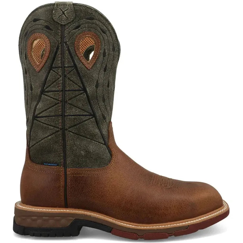 Twisted X Men's 12" Comp Toe Waterproof Western Work Boot - Olive - MXBNW11