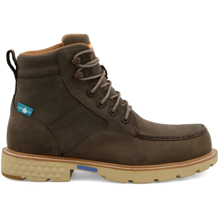 Twisted X Men's CellStretch 6" Comp Toe Waterproof Laces Work Boot - Shitake - MXCNW06