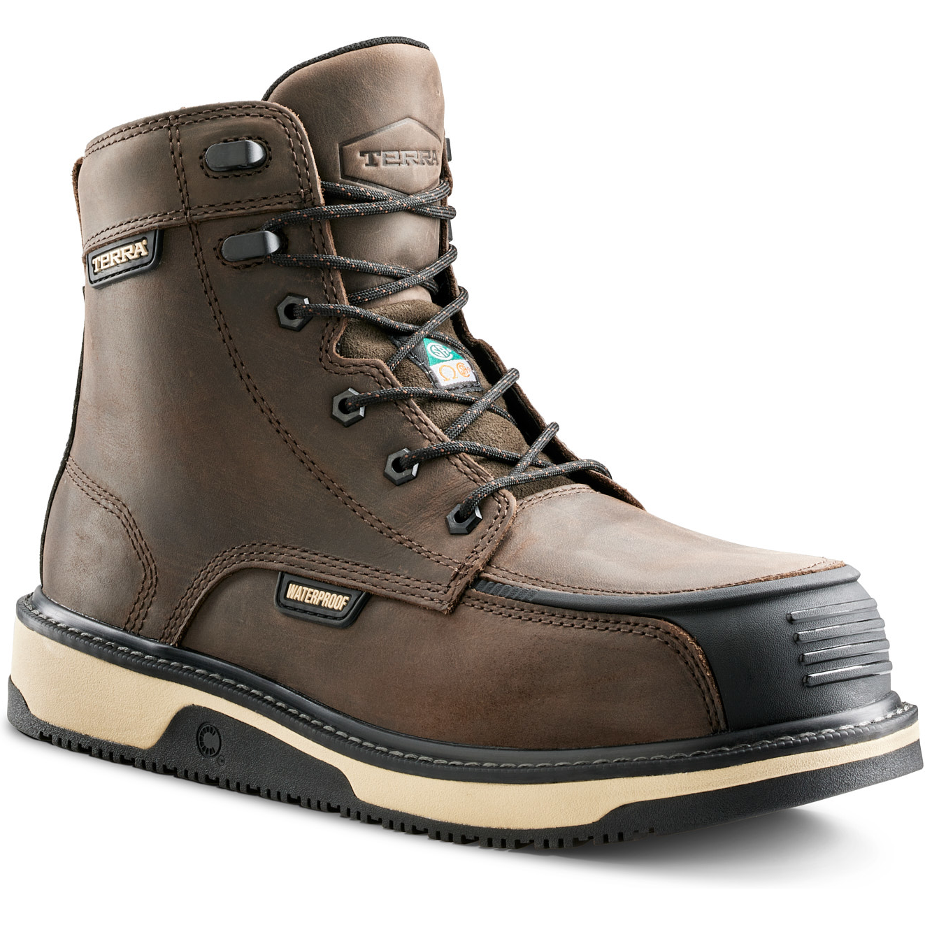 Terra Men's Ironstone 6" Composite Toe Waterproof Safety Work Boot- Brown- 839GDB 7 / Wide / Brown - Overlook Boots