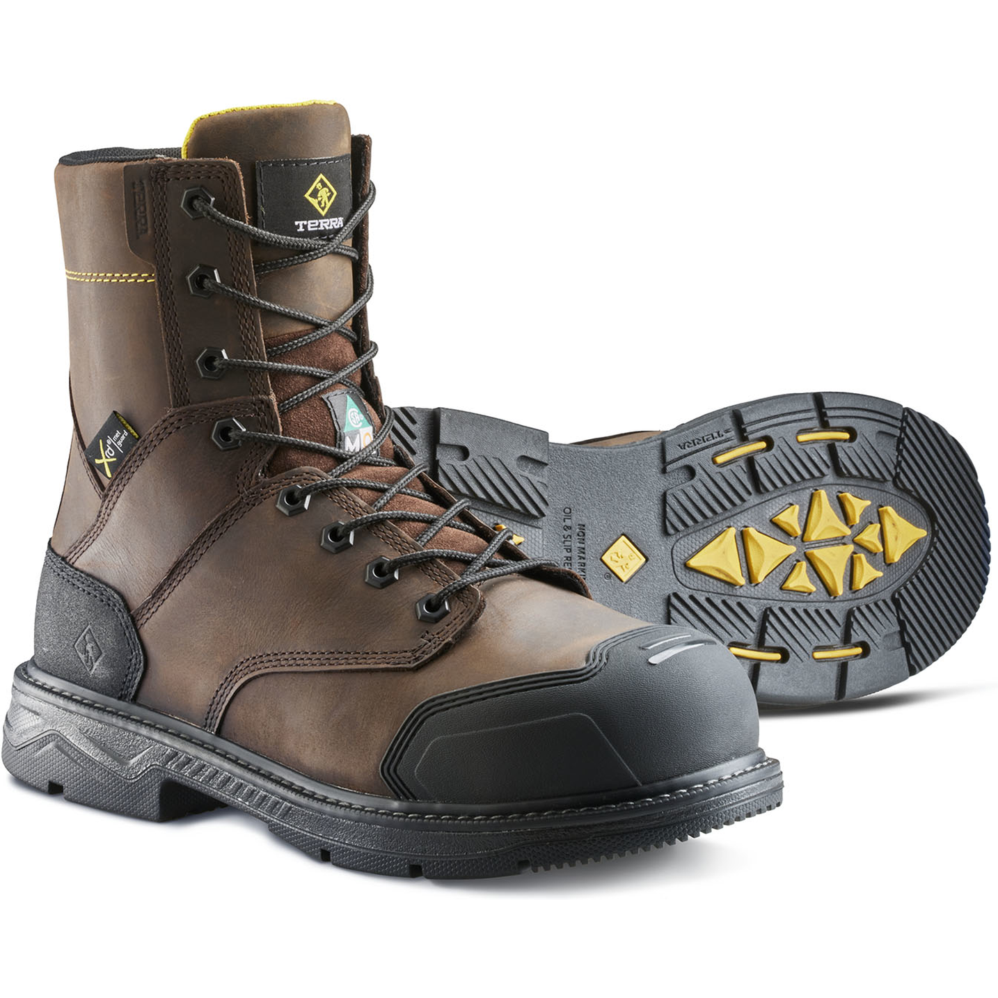 Terra Men's Patton 8" Alloy Toe Waterproof Met Guard Work Boot- Brown- 839KDB 3 / Wide / Dark Brown - Overlook Boots