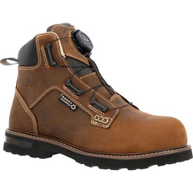 Rocky Men's Grindstone XTR BOA 6" Composite Toe Waterproof Work Boot - Horse - RKK0494 7 / Medium / Crazy Horse - Overlook Boots