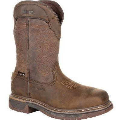Rocky Men's TPU Heel 11" Square Toe Waterproof Met Guard Western Boot -Brown- RKW0288 8 / Medium / Brown - Overlook Boots