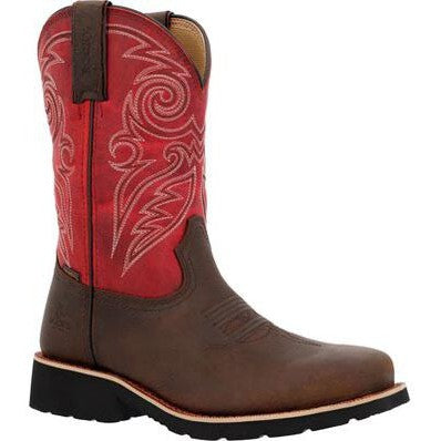 Rocky Women's Monocrepe 11" Square Toe Waterproof Western Work Boot -Magenta- RKW0455 6 / Medium / Brown and Robin Blue - Overlook Boots