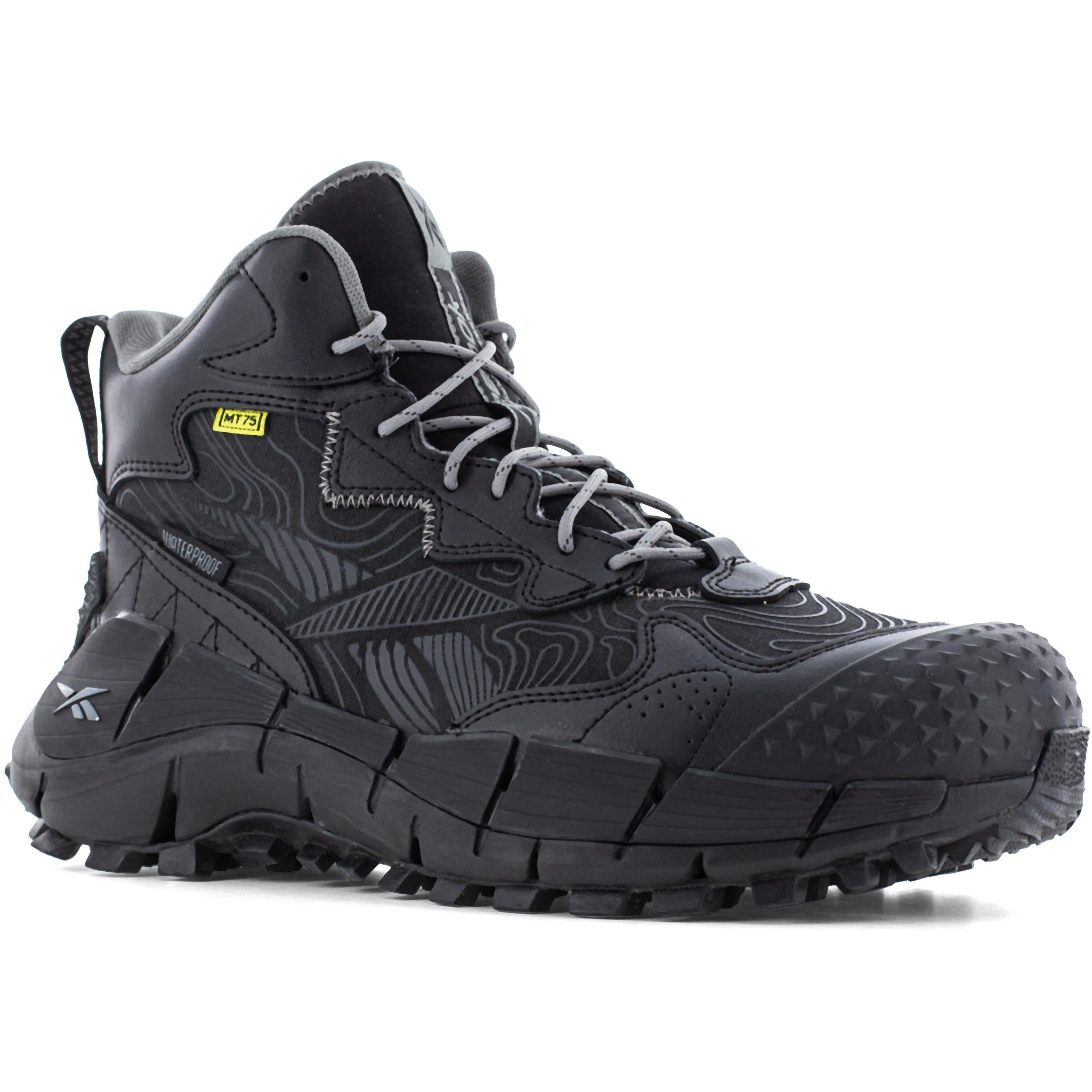 Reebok Men's Zig Kinetica Trail Inspired Waterproof Metguard Work Boot- Black- RB3022 7 / Medium / Black - Overlook Boots