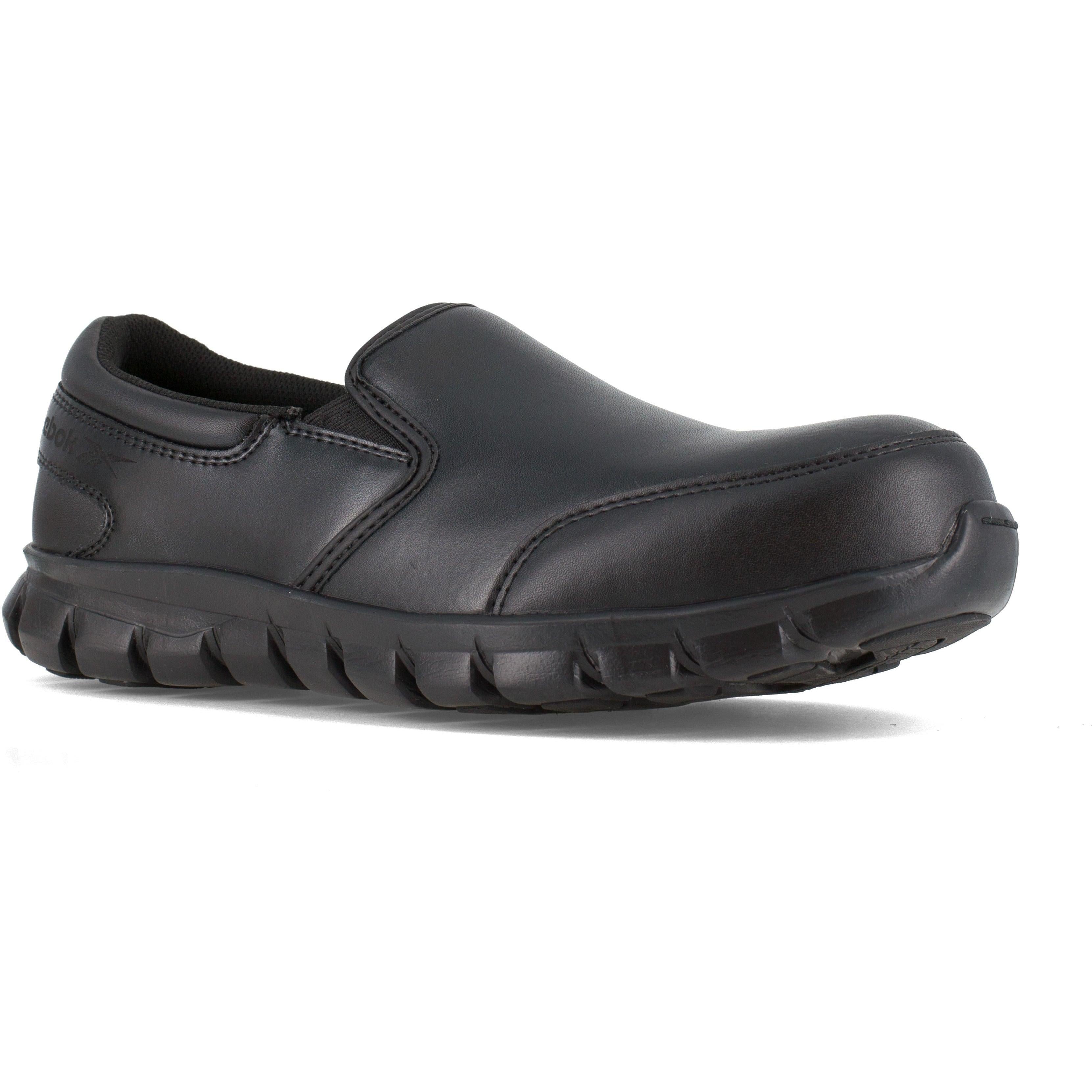 Reebok Men's Sublite Cushion Comp Toe Athletic Slip On Work Shoe- Black- RB4036 4.0 / Medium / Black - Overlook Boots