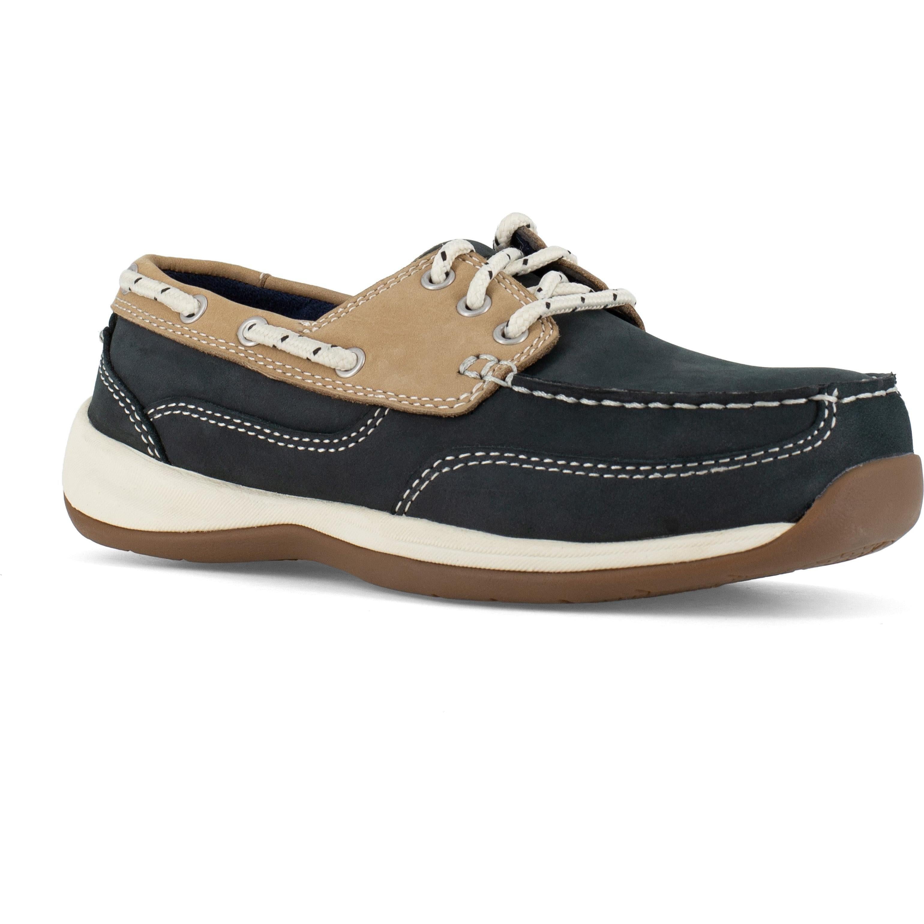Rockport Women's Sailing Club Steel Toe Three Eye Tie Boat Shoe - Blue - RK670 6 / Medium / Navy - Overlook Boots